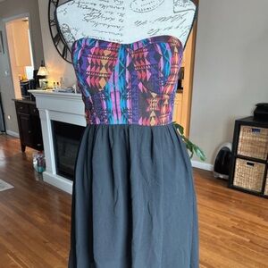 Forever 21 Black Strapless Dress with Multicolor Aztec Bodice